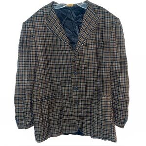 Giorgio Brutini Women’s Plaid Blazer Jacket Brown Grid 4-Button Lined Large